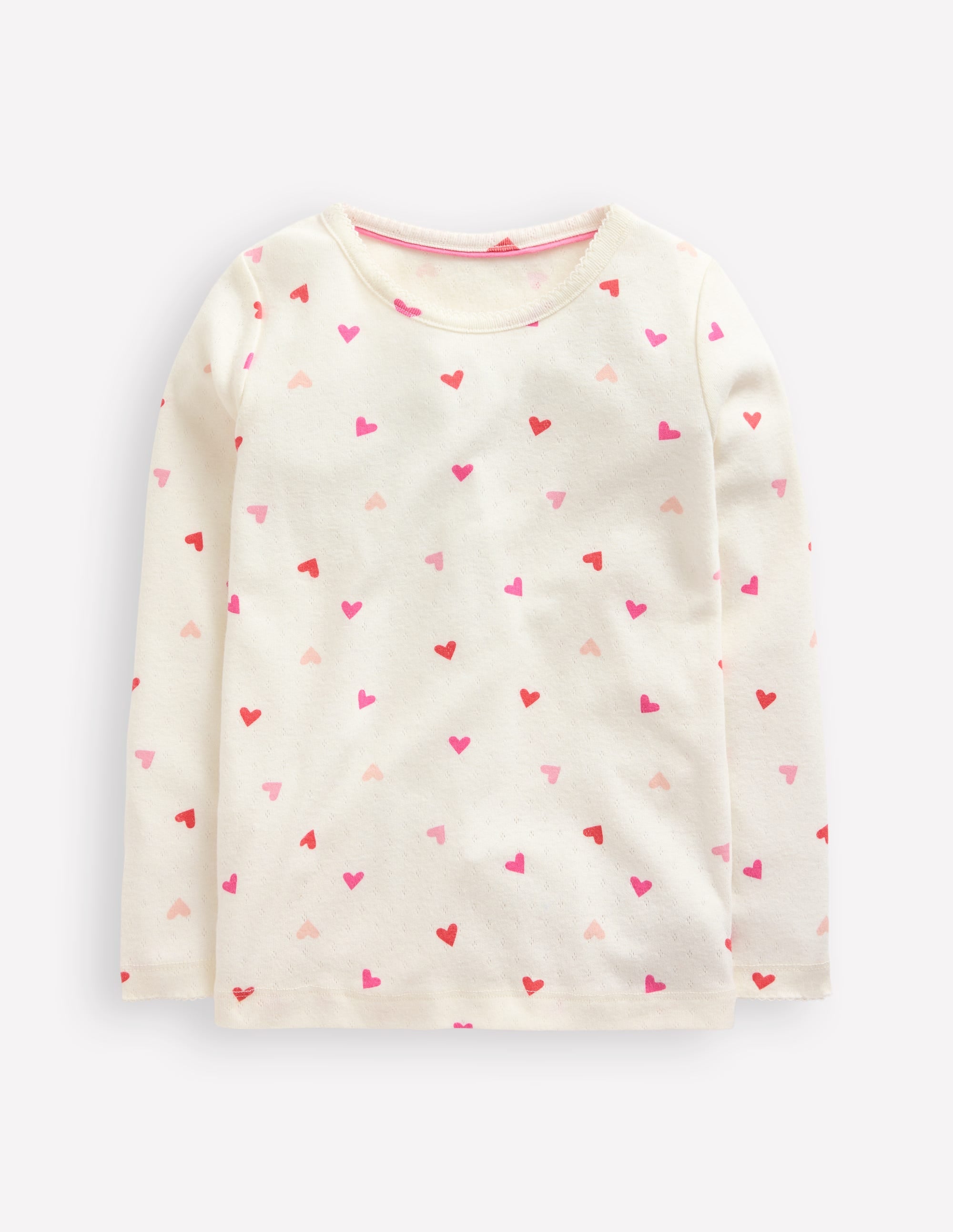 Long Sleeve Pointelle Top-Soft Ivory Hearts - Image 1