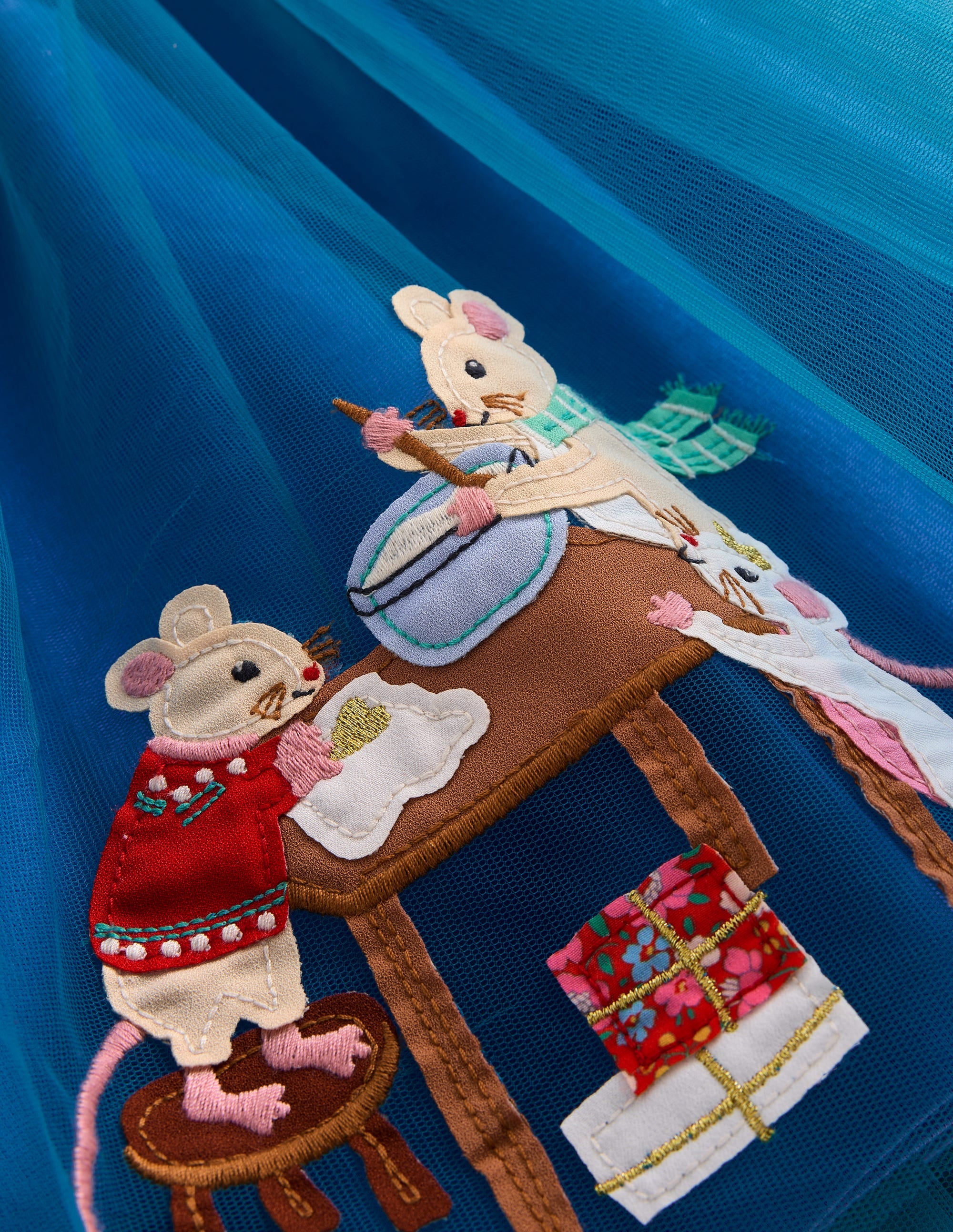 Velvet Tulle Appliqué Dress-Bluejay Festive Mice - Image 3