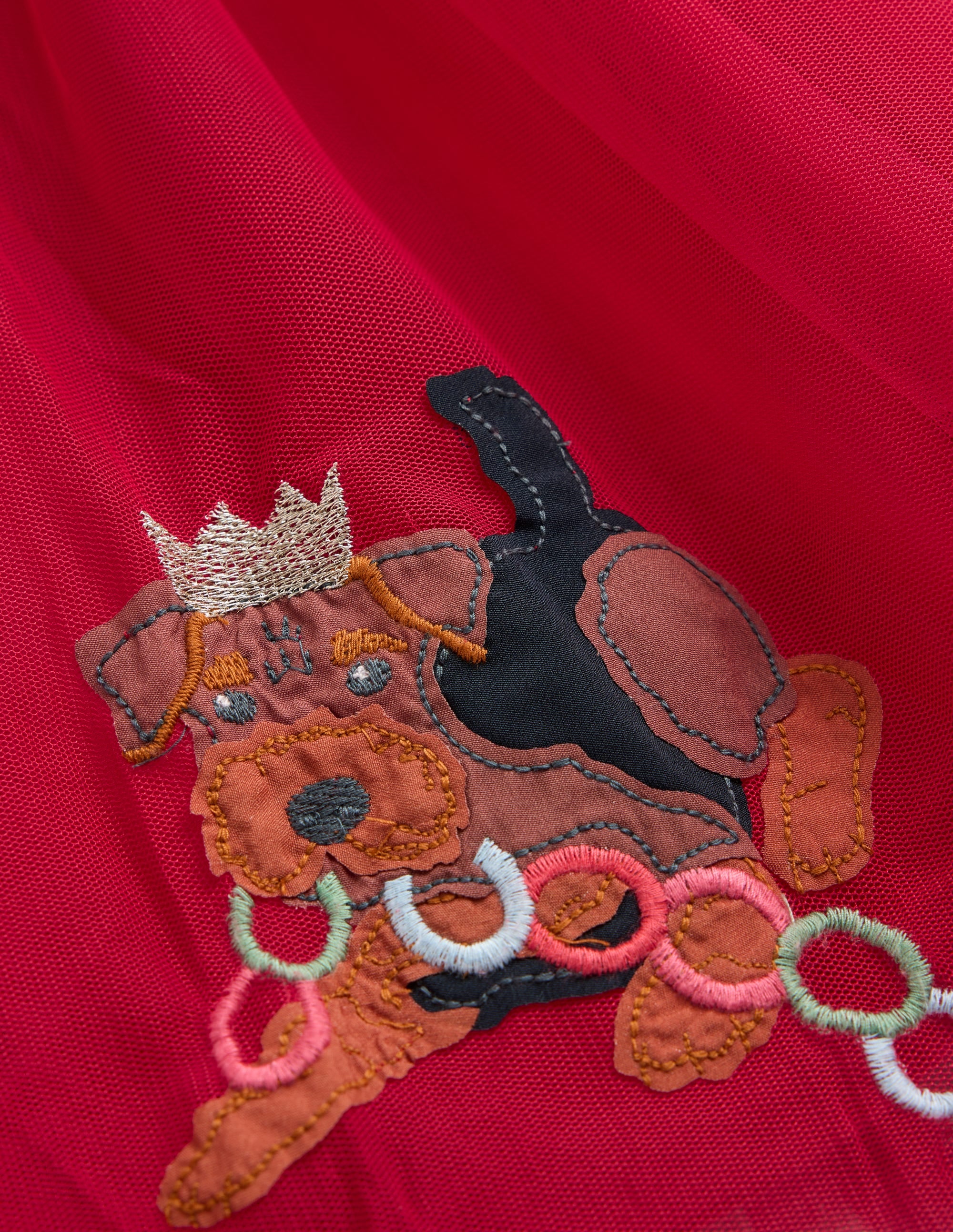 Velvet Tulle Appliqué Dress-Carmine Red Festive Dogs - Image 6