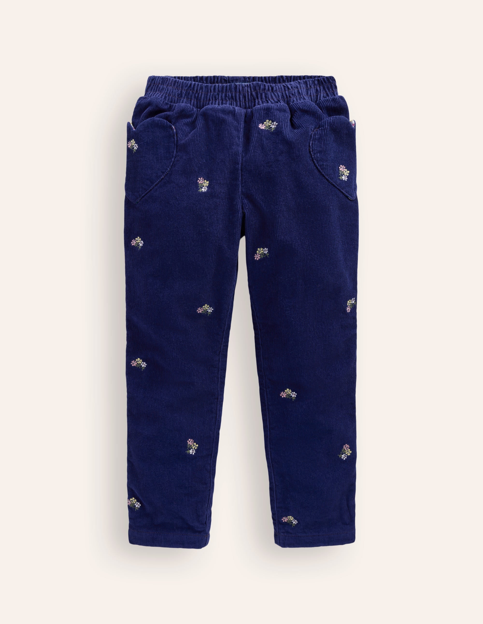Lined Pull-on Cord Pants-College Navy Embroidery - Image 1