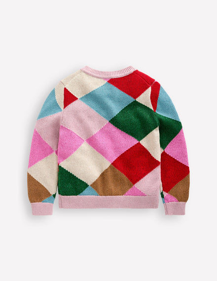 Sparkle Cardigan-Rainbow Argyle