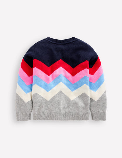 Zig Zag Jumper-Grey Marl Multi