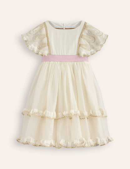 Organza Angel Ruffle Dress-Ivory