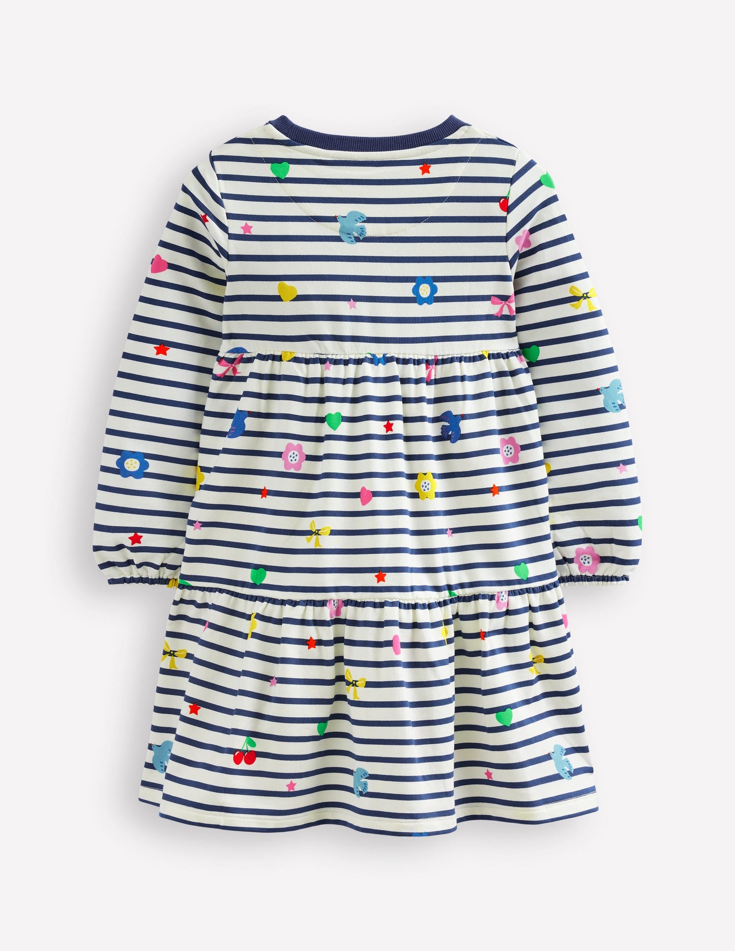 Tiered Sweatshirt Dress-Navy/ Ivory Stripe