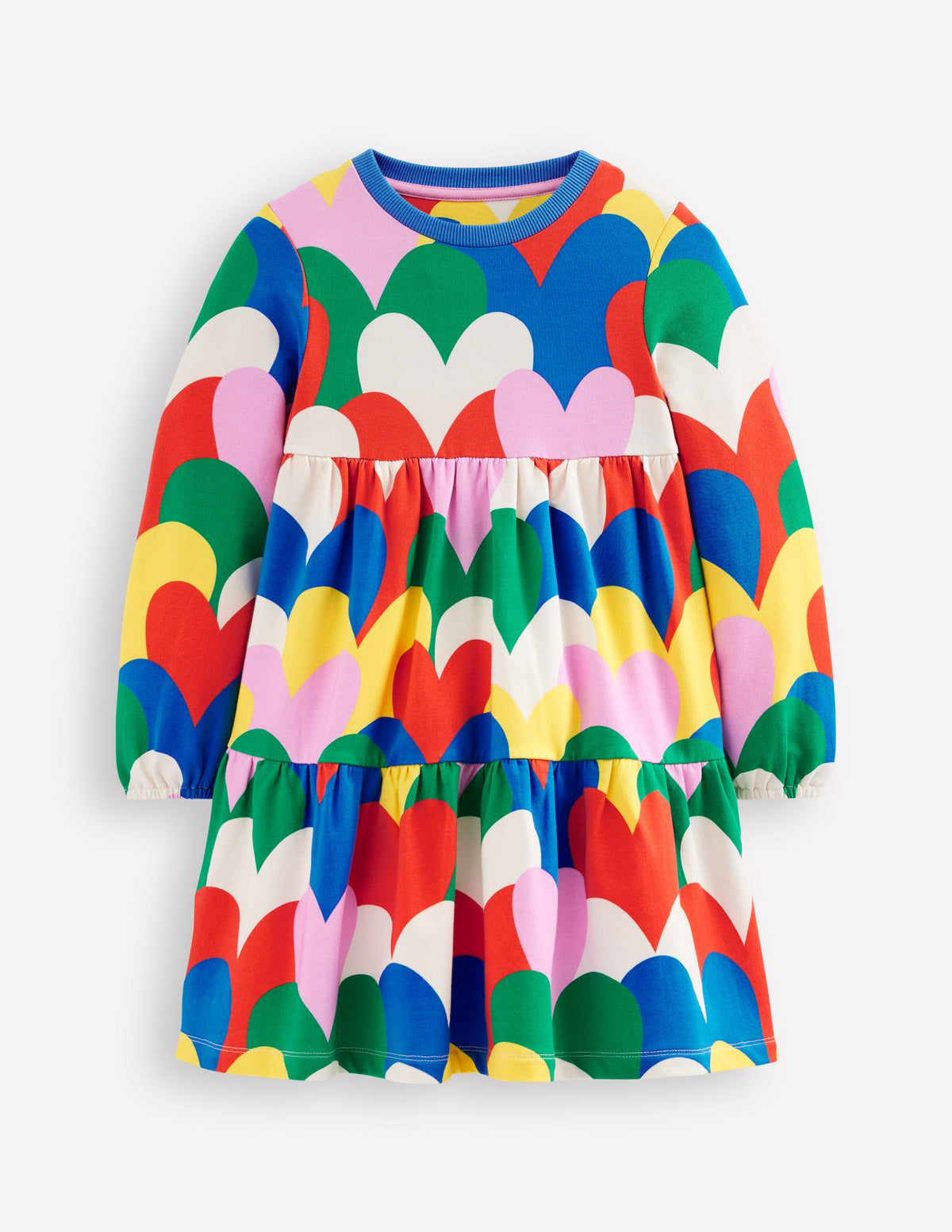 Tiered Sweatshirt Dress-Multi Collage Hearts - Image 1