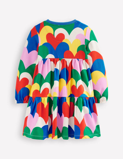 Tiered Sweatshirt Dress-Multi Collage Hearts