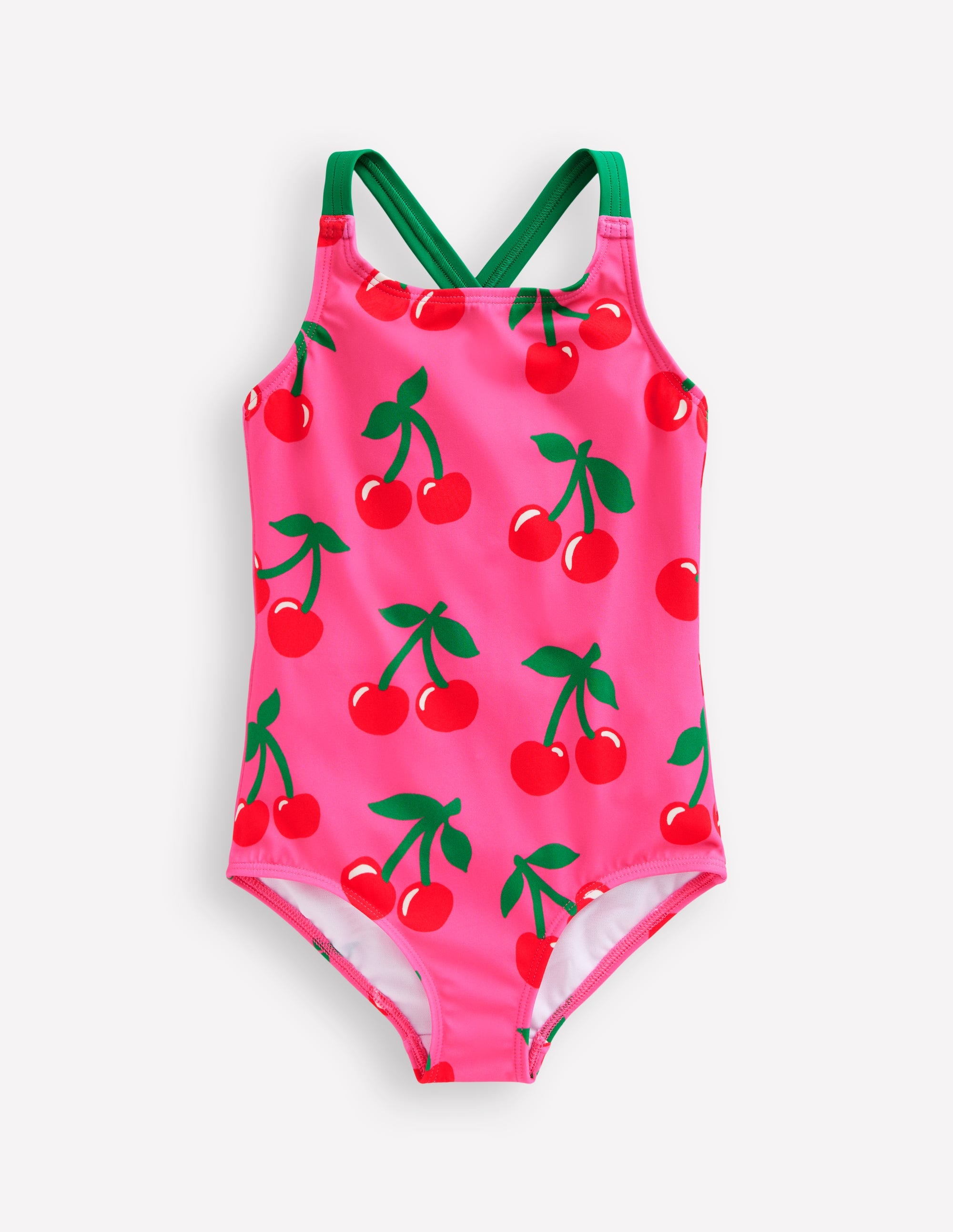 Cross-back Printed Swimsuit-Sorbet Pink Cherries - Image 1