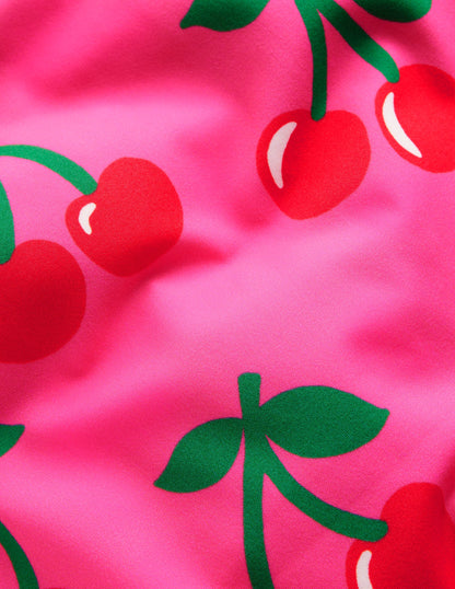 Cross-Back Printed Swimsuit-Sorbet Pink Cherries