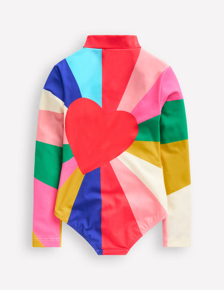 Long-Sleeved Swimsuit-Multi Rainbow Heart