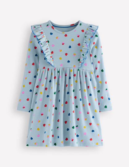 Doris Ruffle Rib Jersey Dress-Vintage Blue Confetti Heart