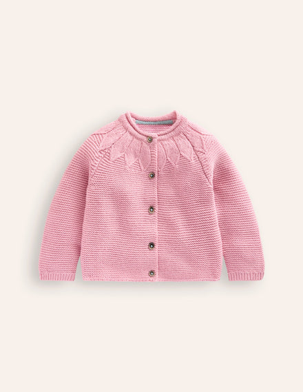 Pointelle Yoke Cardigan-Vintage Pink