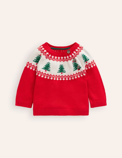 Fair Isle Sweater-Poppy Red Trees