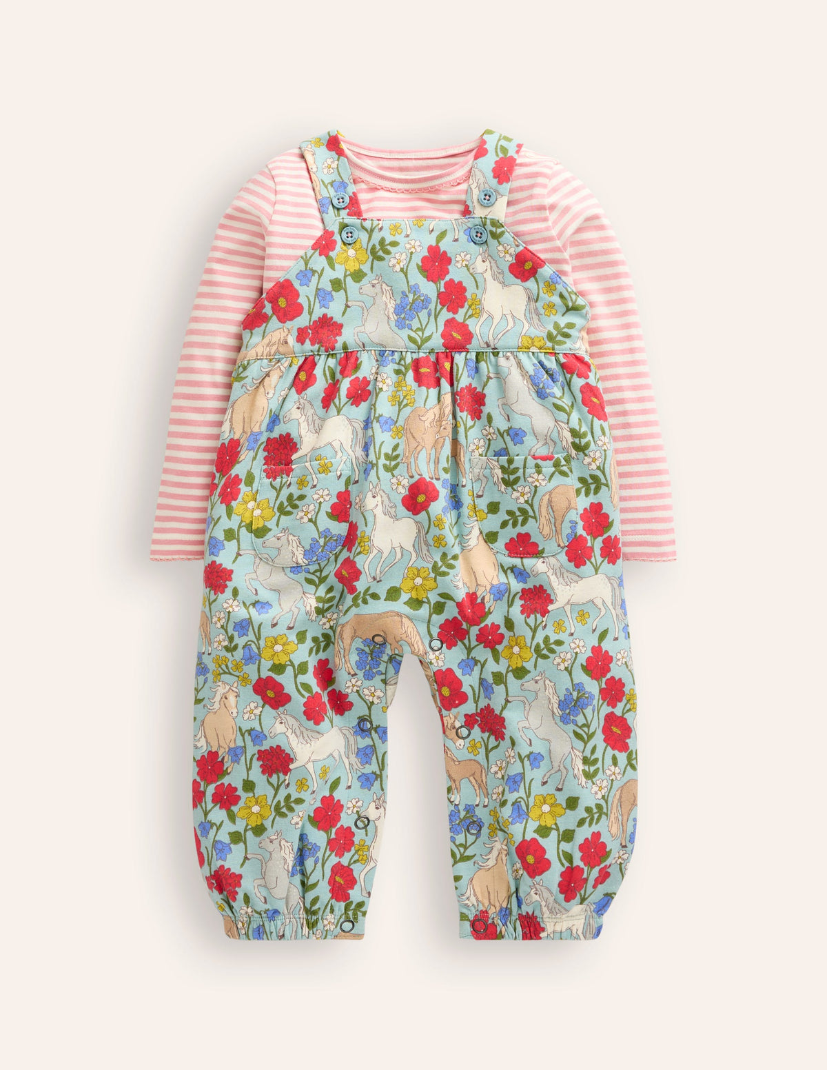 Jersey Overalls Set-Blue Pony Floral - Image 1