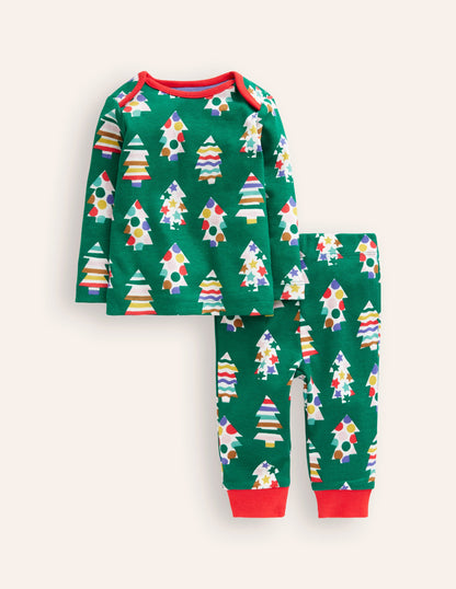 Snug Long John Pajamas-Jewel Green Trees