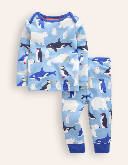 Snug Long John Pajamas-Glacier Blue Arctic Animals