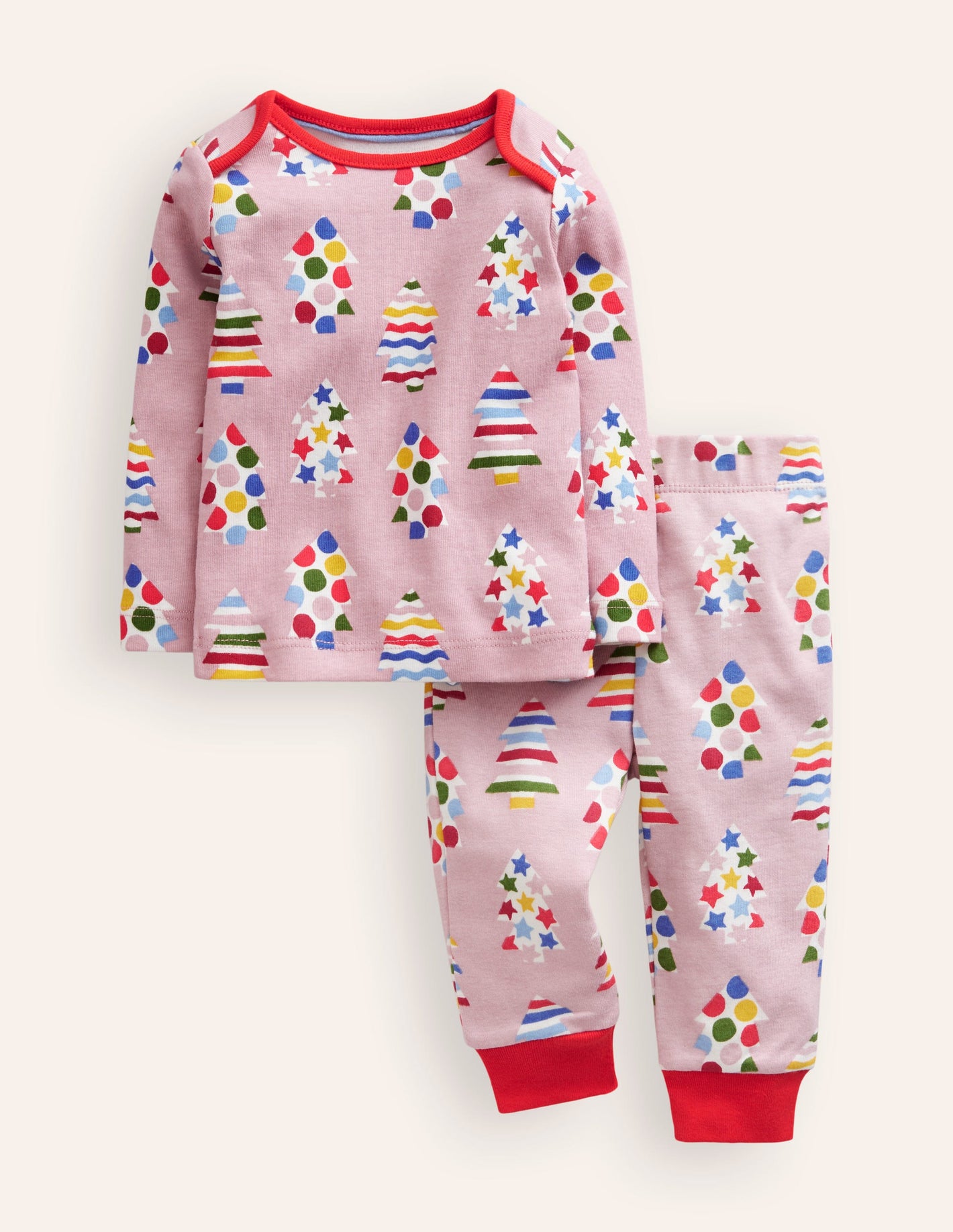 Snug Long John Pajamas-Vintage Pink Trees