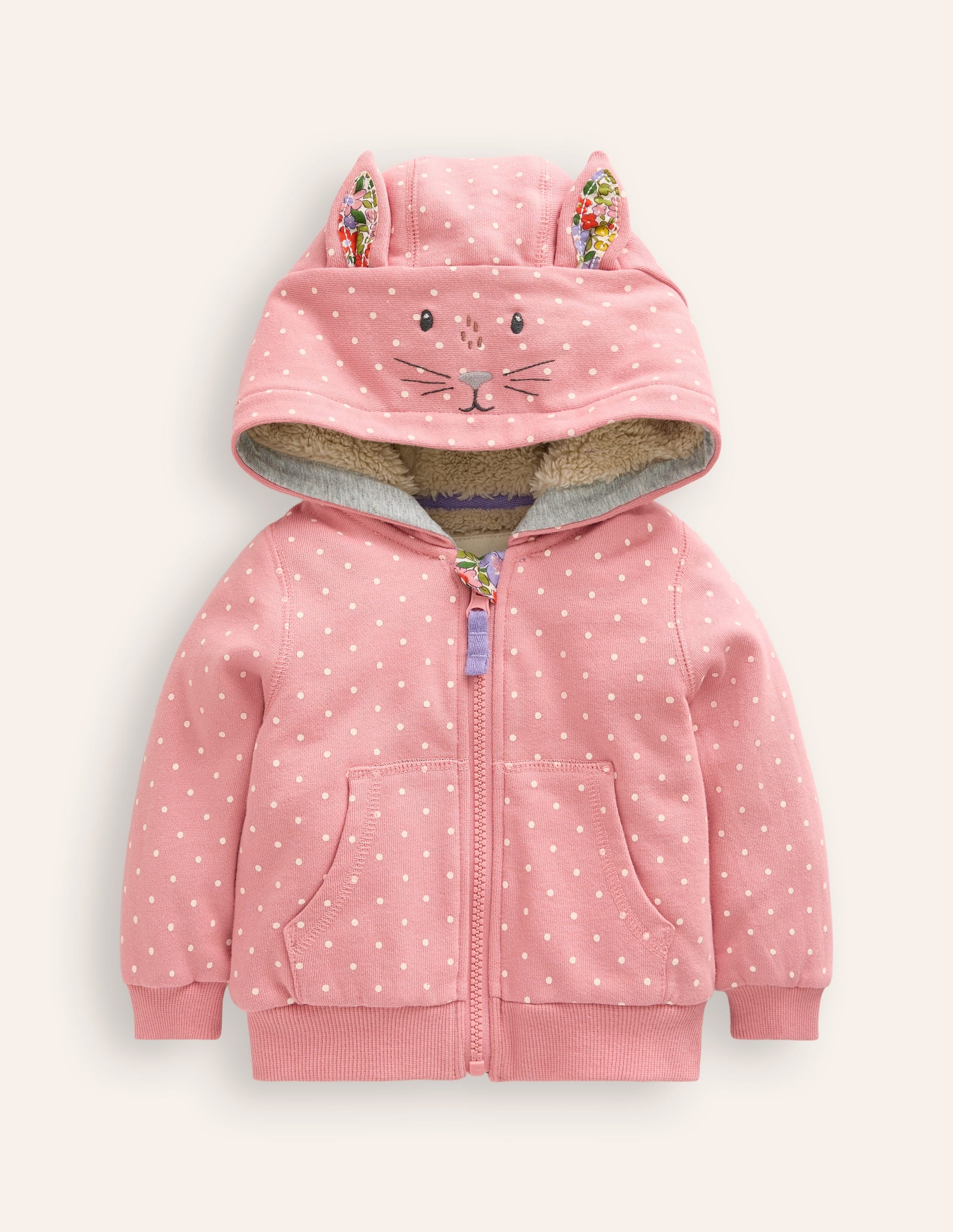 Novelty Shaggy Lined Hoody-Almond Pink Bunny - Image 1