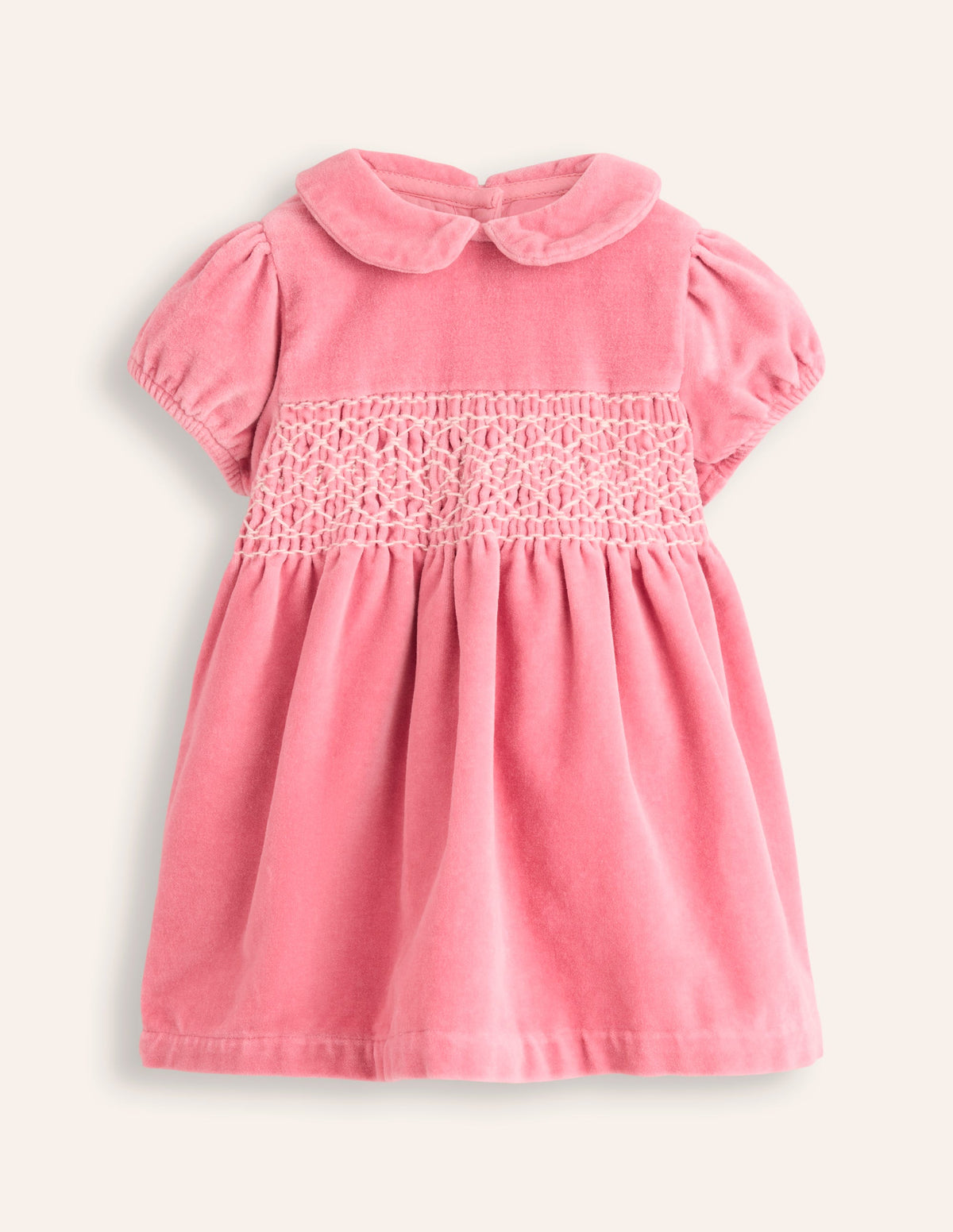 Velvet Smocked Dress-Almond Pink - Image 1