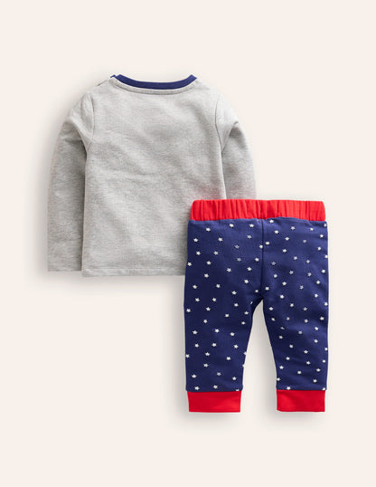 Jersey Top and Trousers Set-Grey Marl Reindeer-2