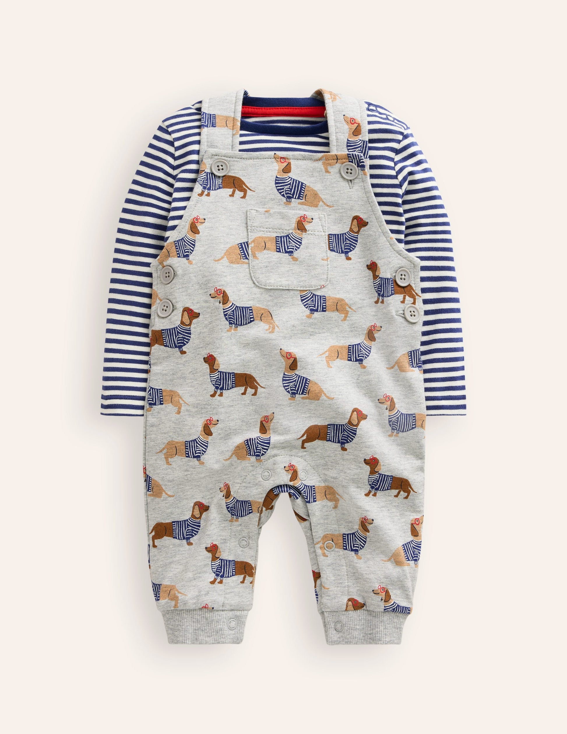 Jersey Overalls Set-Grey Sausage Dogs-1