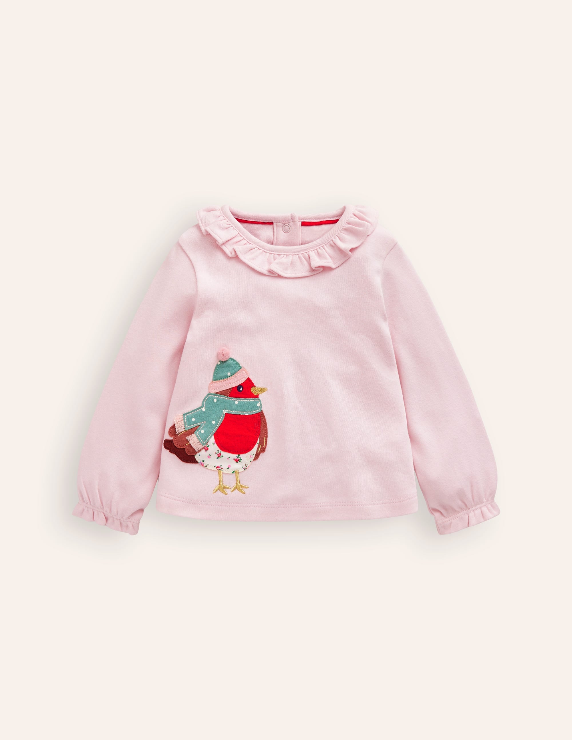 Ruffle neck T-shirt-French Pink Robin - Image 1