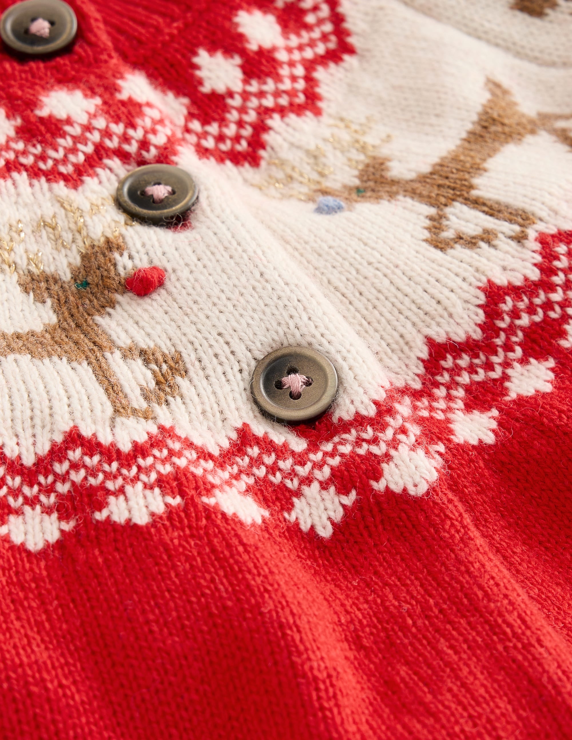 Edie Fair Isle Cardigan-Poppy red Reindeer - Image 3