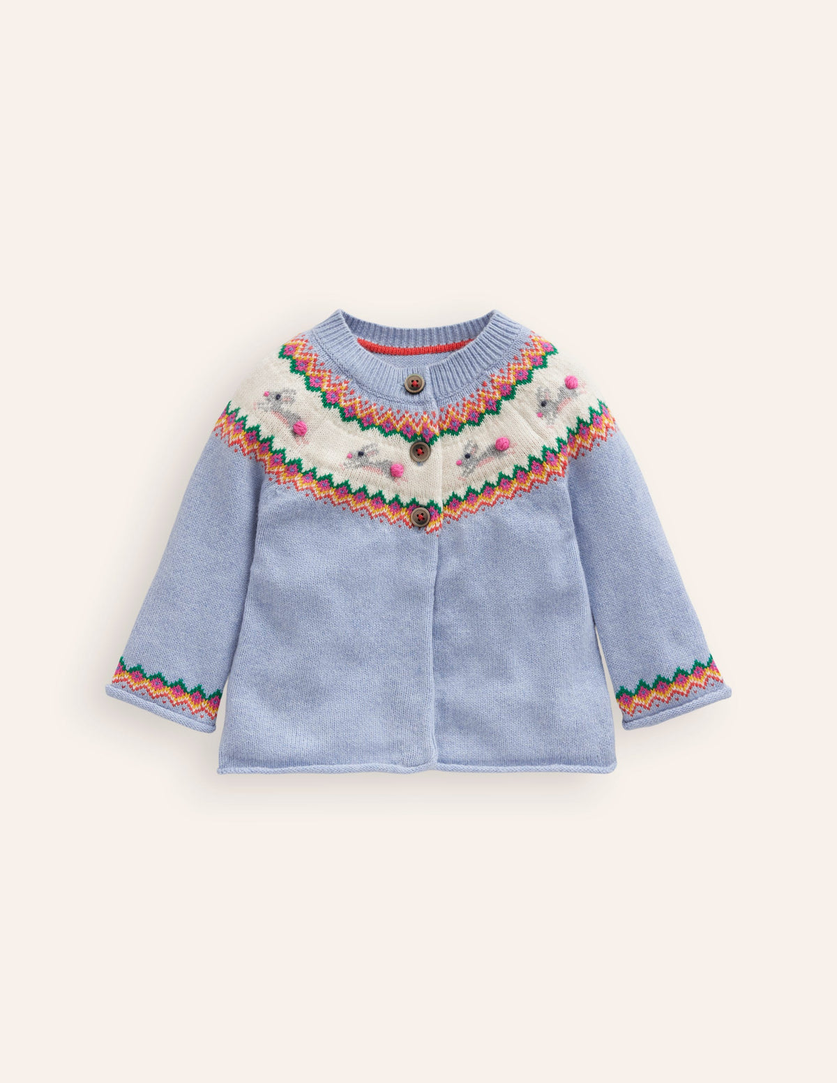 Edie Fair Isle Cardigan-Sky Blue Bunnies - Image 1