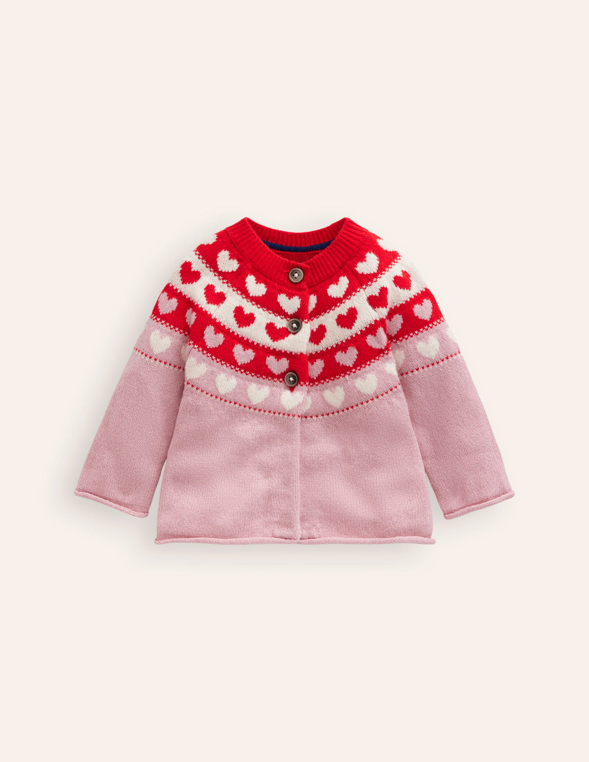 Edie Fair Isle Cardigan-Almond Pink Hearts - Image 4