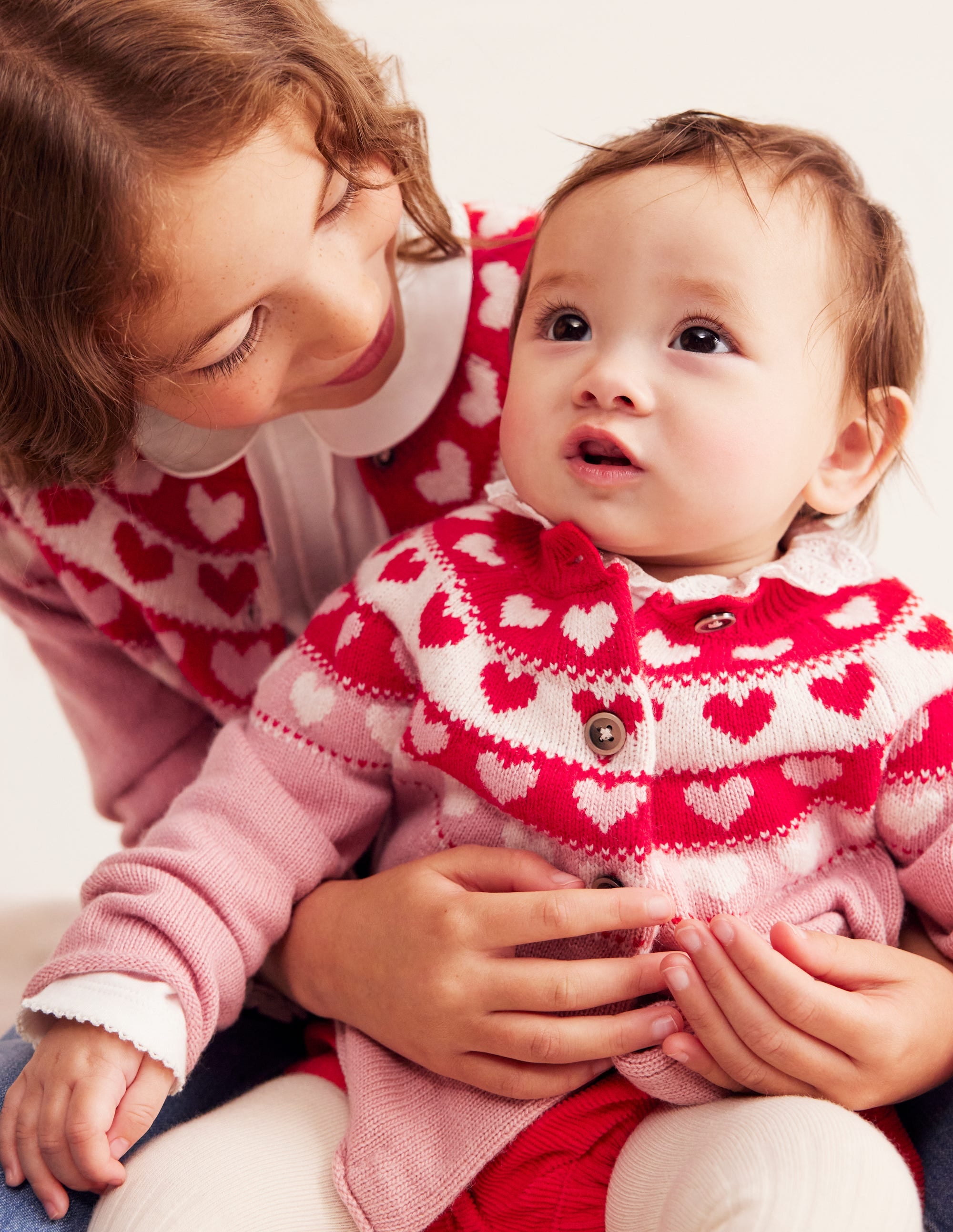Edie Fair Isle Cardigan-Almond Pink Hearts - Image 1
