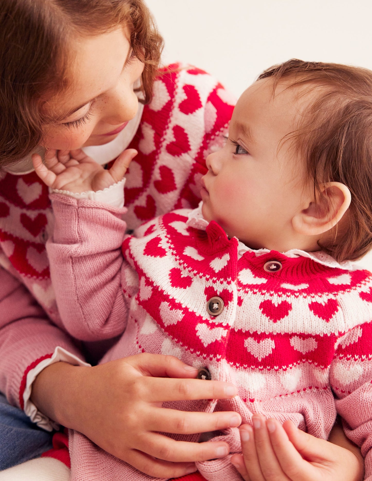 Edie Fair Isle Cardigan-Almond Pink Hearts