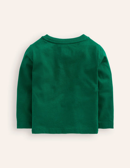 Long Sleeve Applique T-shirt-Jewel Green Train-2