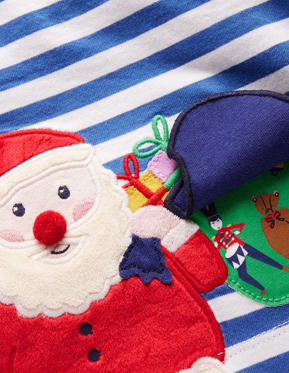 Long Sleeve Applique T-shirt-Bluejay Santa-3