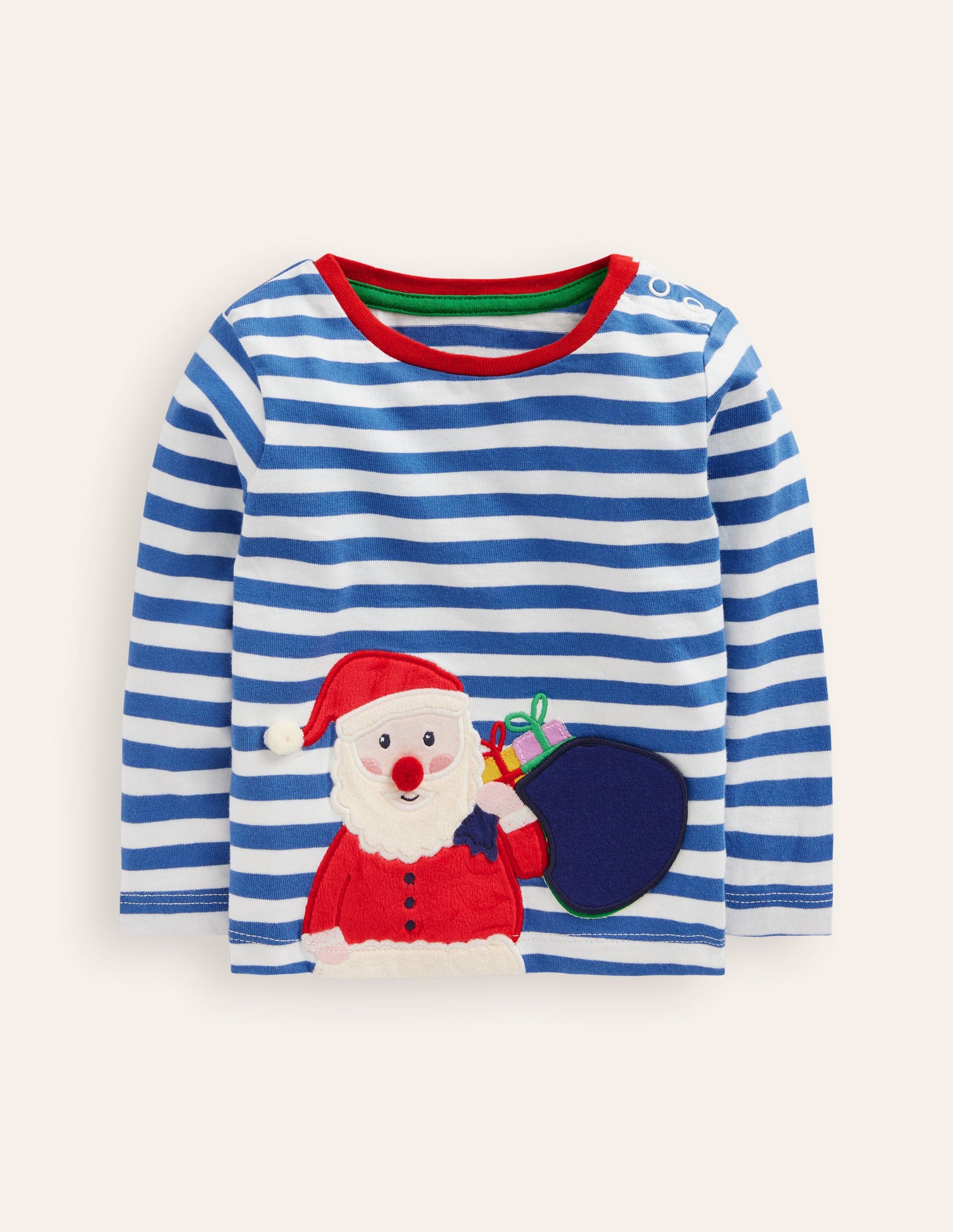 Long Sleeve Applique T-shirt-Bluejay Santa-1