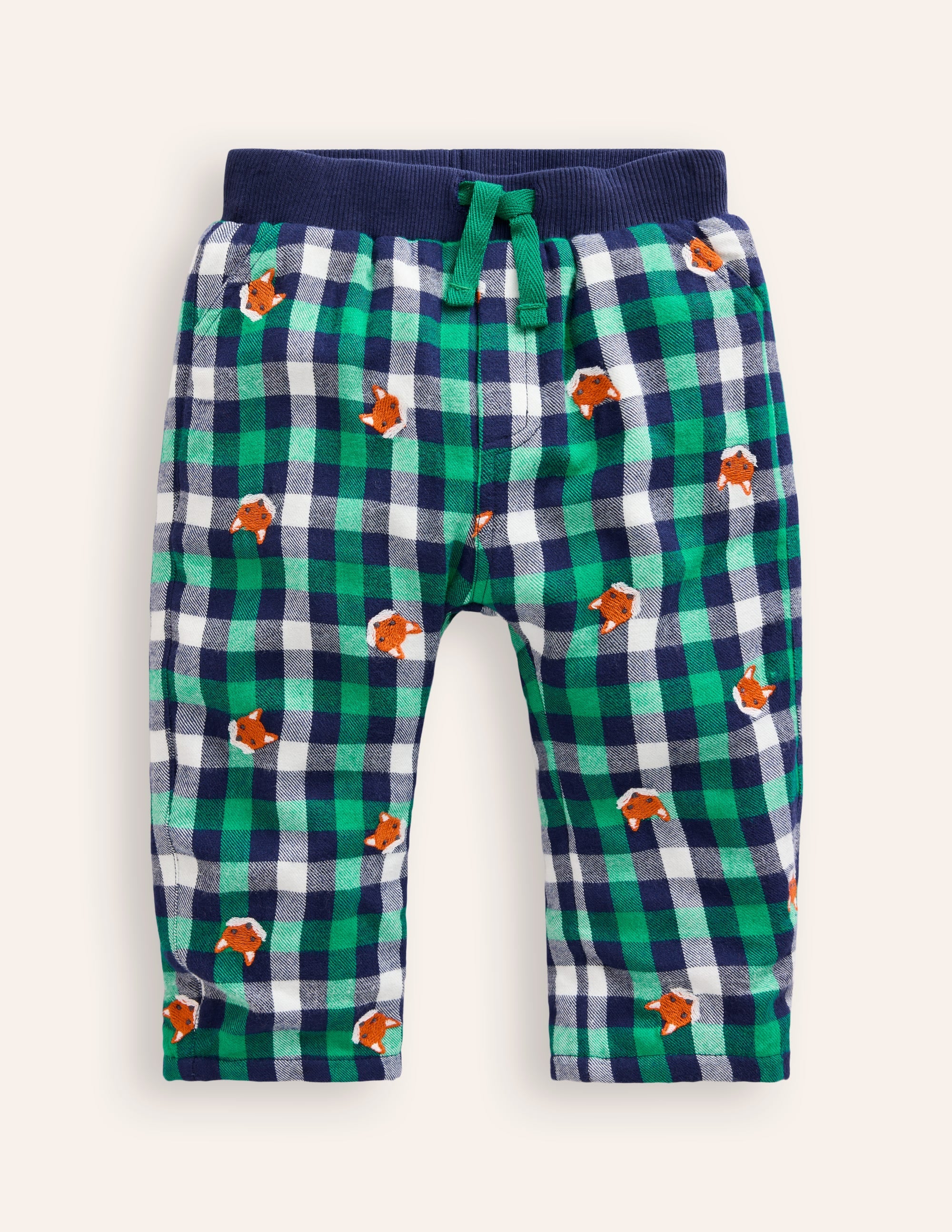 Cosy Lined Pants-Gingham Foxes - Image 1