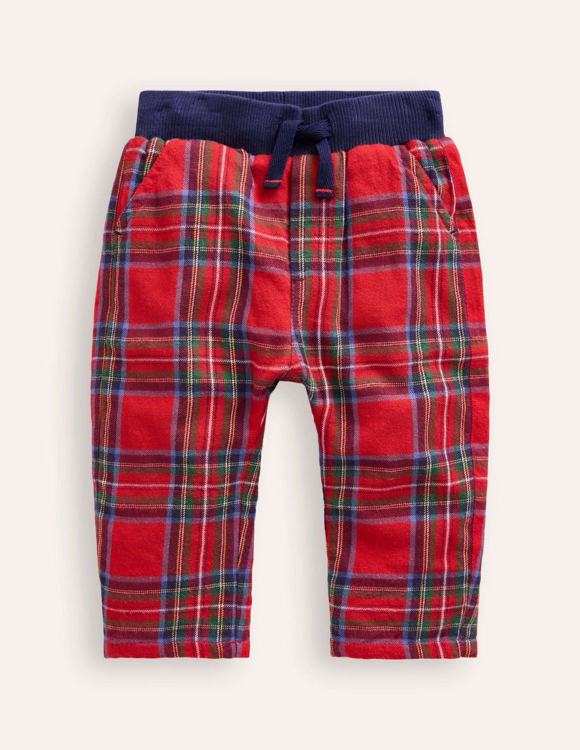 Cosy Lined Pants-Red and Blue Check-1
