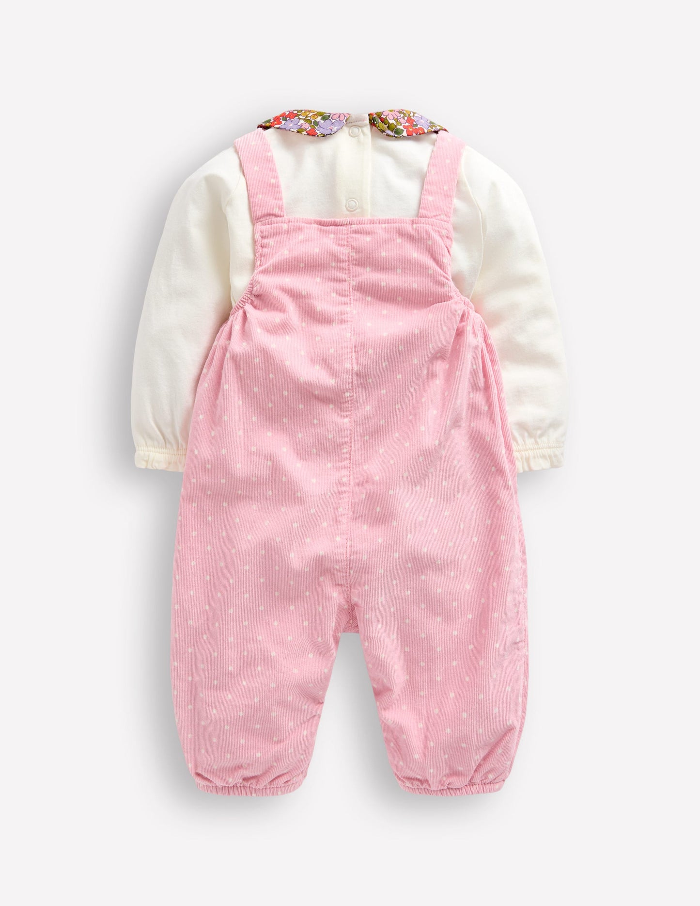 Cord Dungaree Set-Almond Pink Pin Spot Bunny