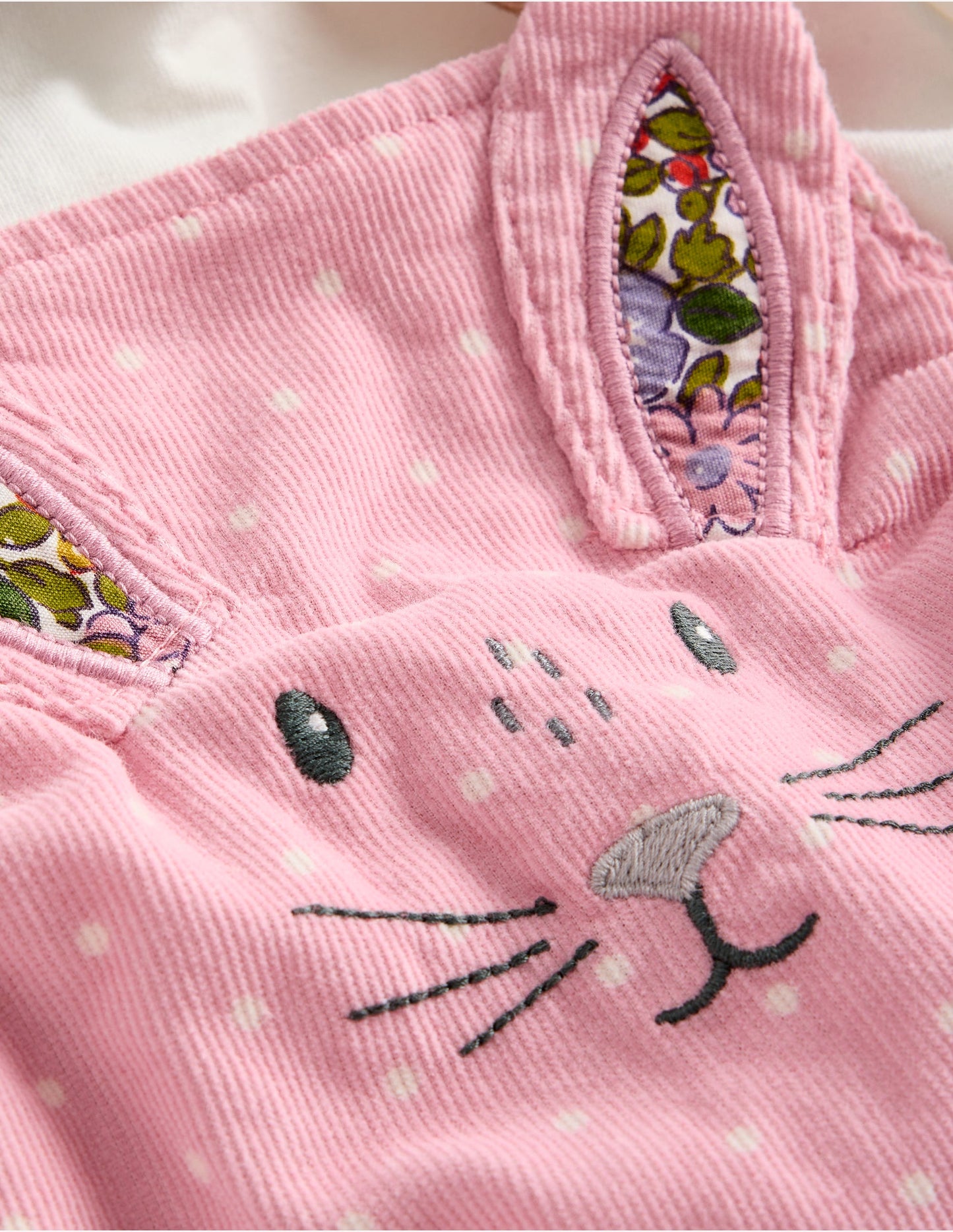 Cord Dungaree Set-Almond Pink Pin Spot Bunny