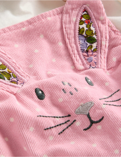 Cord Dungaree Set-Almond Pink Pin Spot Bunny