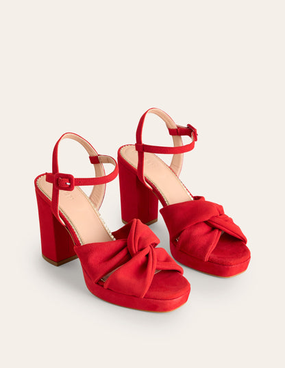 Twist Front Platform Sandals-Red Suede