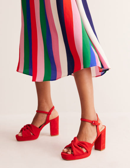 Twist Front Platform Sandals-Red Suede