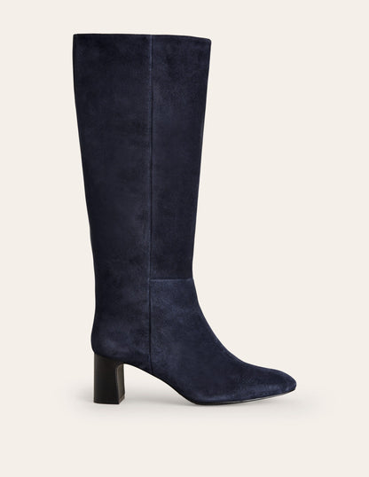 Erica Knee High Leather Boots-Navy Suede