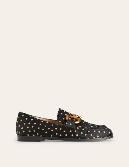 Iris Snaffle Loafers-Black and Camel Spot