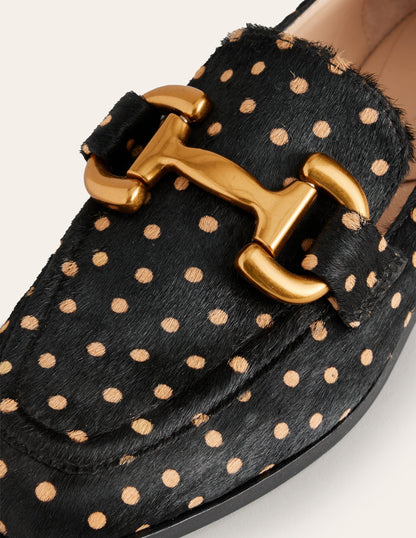 Iris Snaffle Loafers-Black and Camel Spot