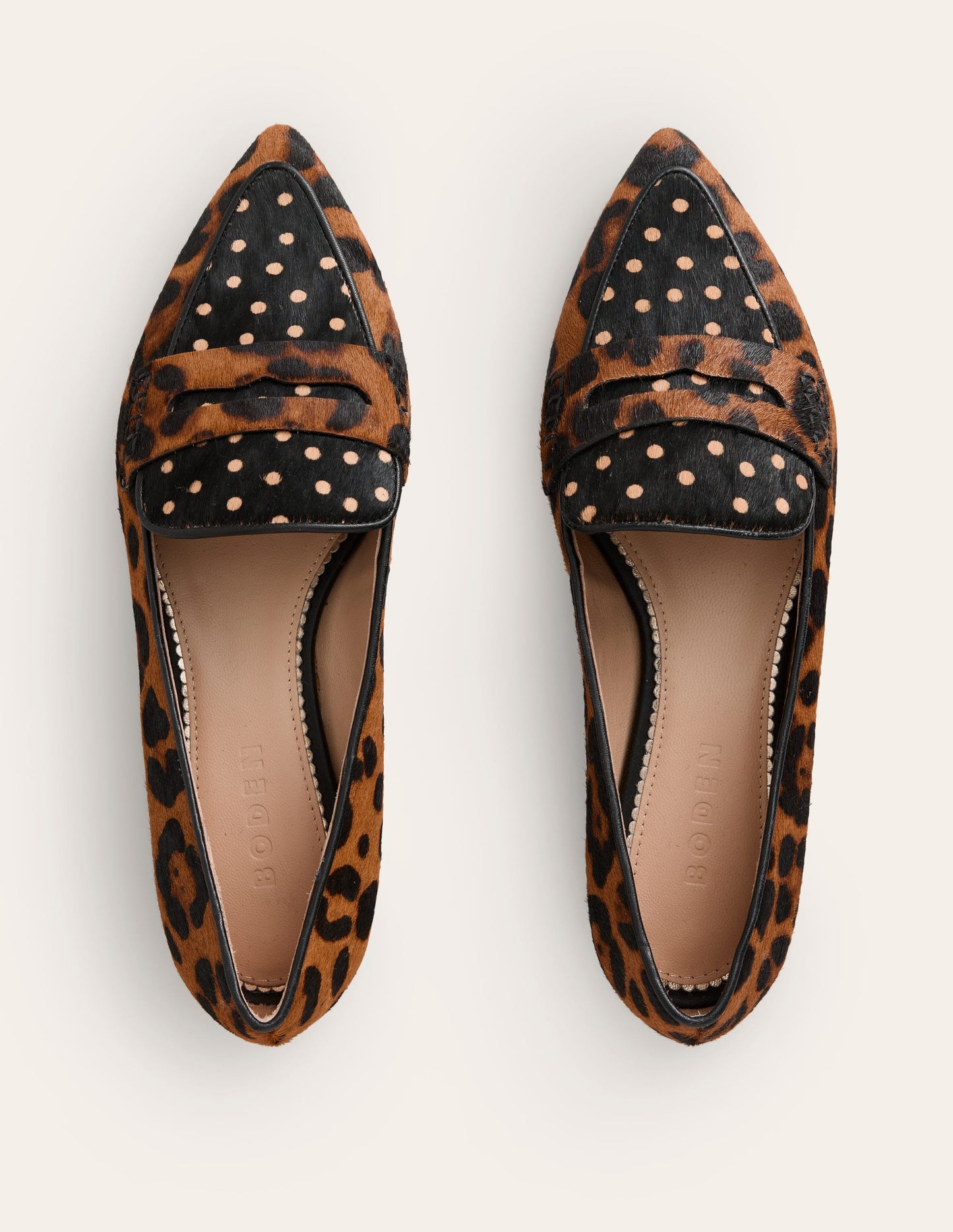 Pointed Loafers-Black and Camel Spot