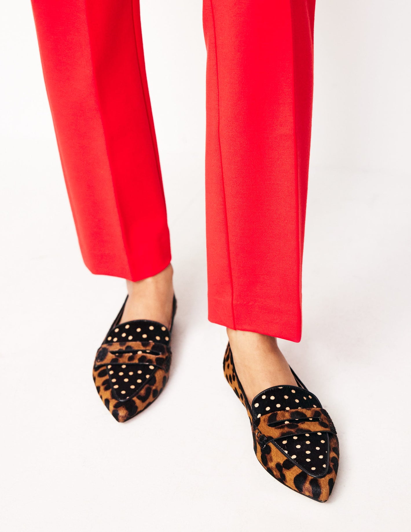 Pointed Loafers-Black and Camel Spot