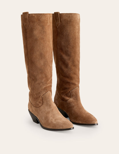 Western Knee High Boots-Rusty Tan Suede