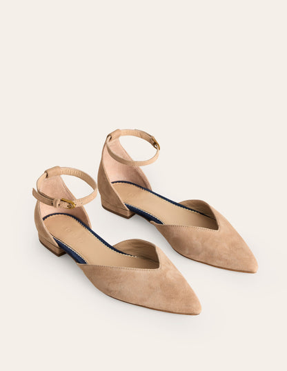 Ankle Strap Point Flats-Macchiato Suede