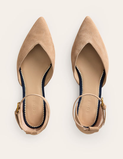 Ankle Strap Point Flats-Macchiato Suede