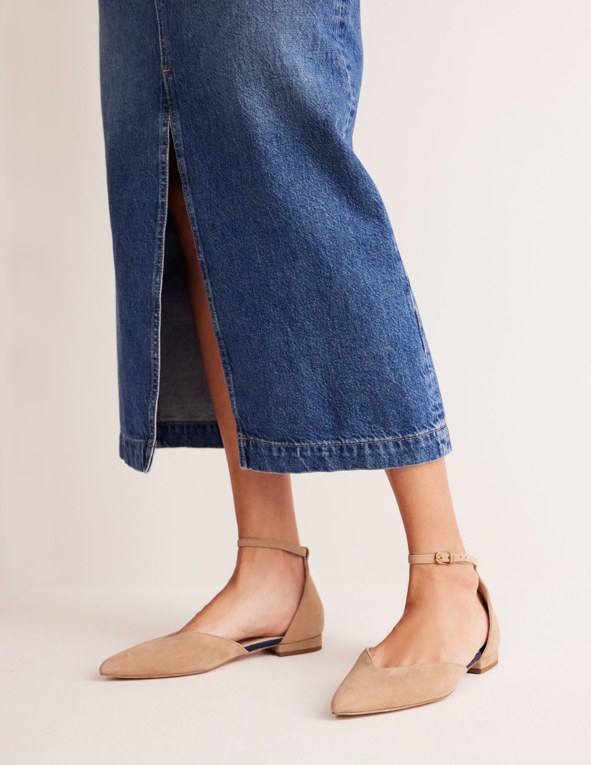 Ankle Strap Point Flats-Macchiato Suede - Image 1