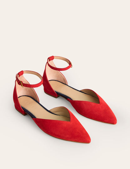 Ankle Strap Point Flats-Post Box Red Suede